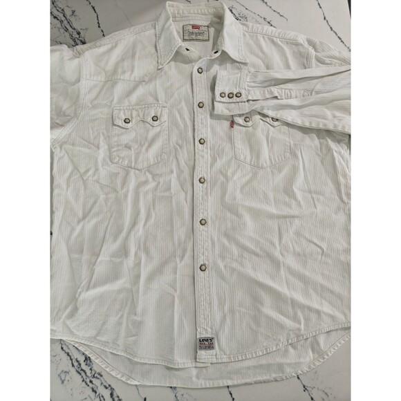 Levi's Sawtooth Shirt XL Herringbone Vintage 1997 Hex Snaps Western Ivory Rare - Picture 2 of 9